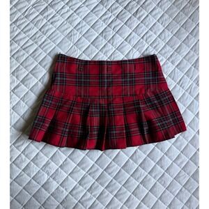 VTG Y2K Stooshy Red & Black Plaid Pleated Skirt Sz S Coquette Schoolgirl Cute
